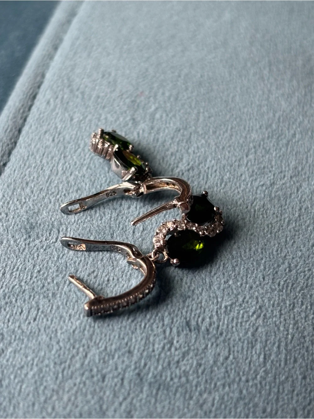 Sterling Silver Green Crystal Drop Earrings and Pendant Set